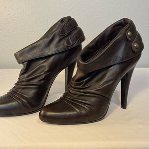 Vintage 2000s STEVEN by Steve Madden Heeled Booties, Brown Leather, Ladies 7.5
